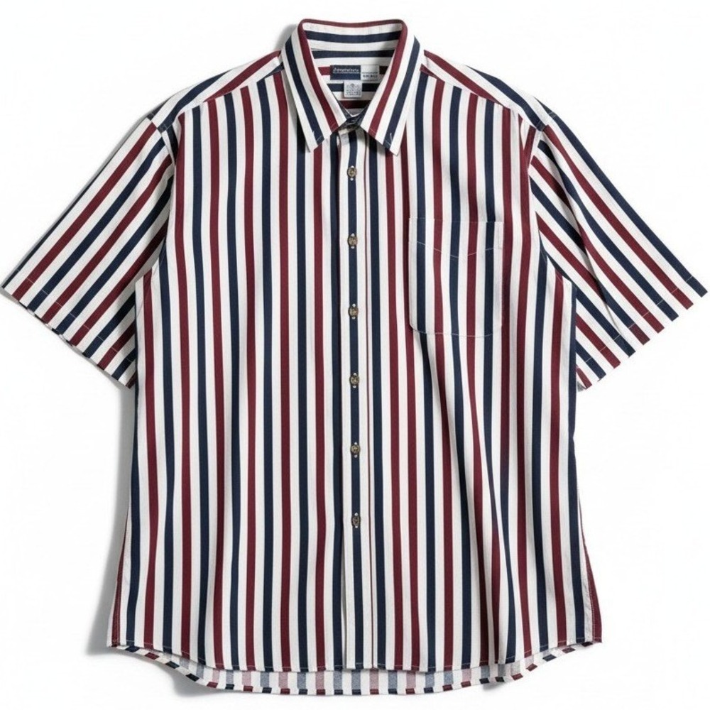 Alexander Martin Striped‎ Short Sleeve Button Down, Men's XXL, Navy Red White